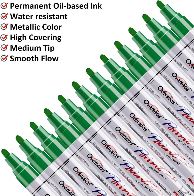 Lesun Green Paint Pens - 12 Pack Waterproof Oil-Based Paint Pen Set, Quick Dry and Permanent, Markers for Rock, Stone, Ceramic, Wood, Fabric, Plastic, Canvas, Glass, Mugs, Tires - Image 2